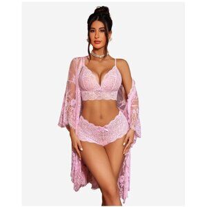 Avidlove Women's Pink‎ Lace Lingerie 3-Piece Set – Size M (NWT)